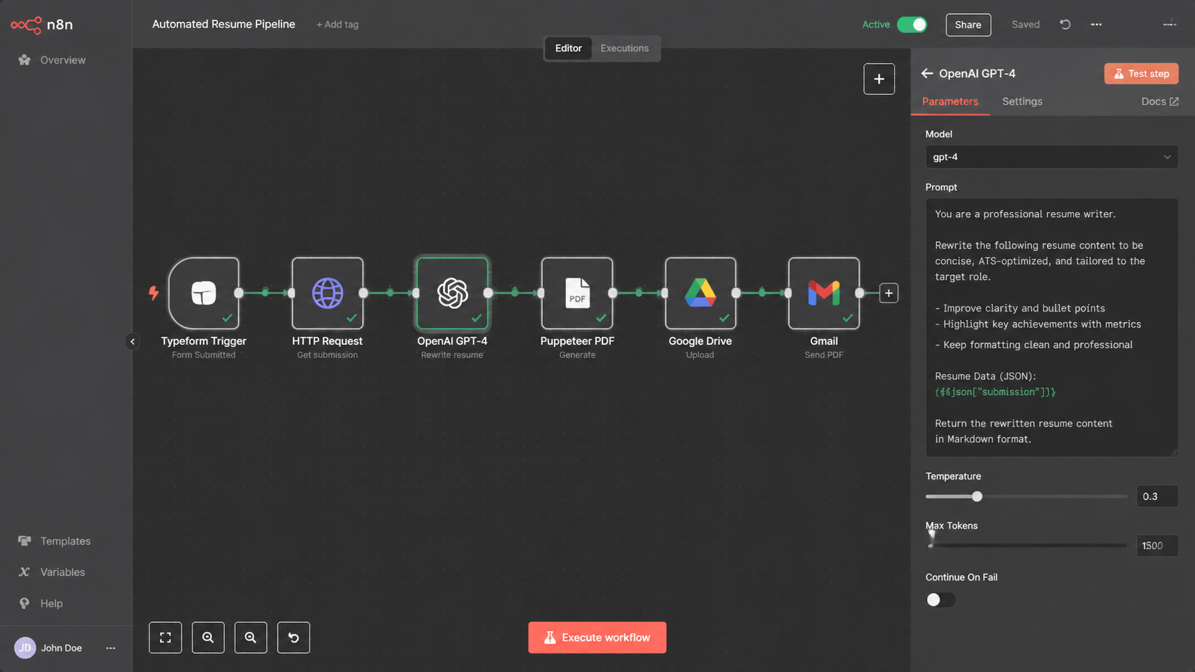 AI Resume Generator — Automated CV Pipeline via n8n
